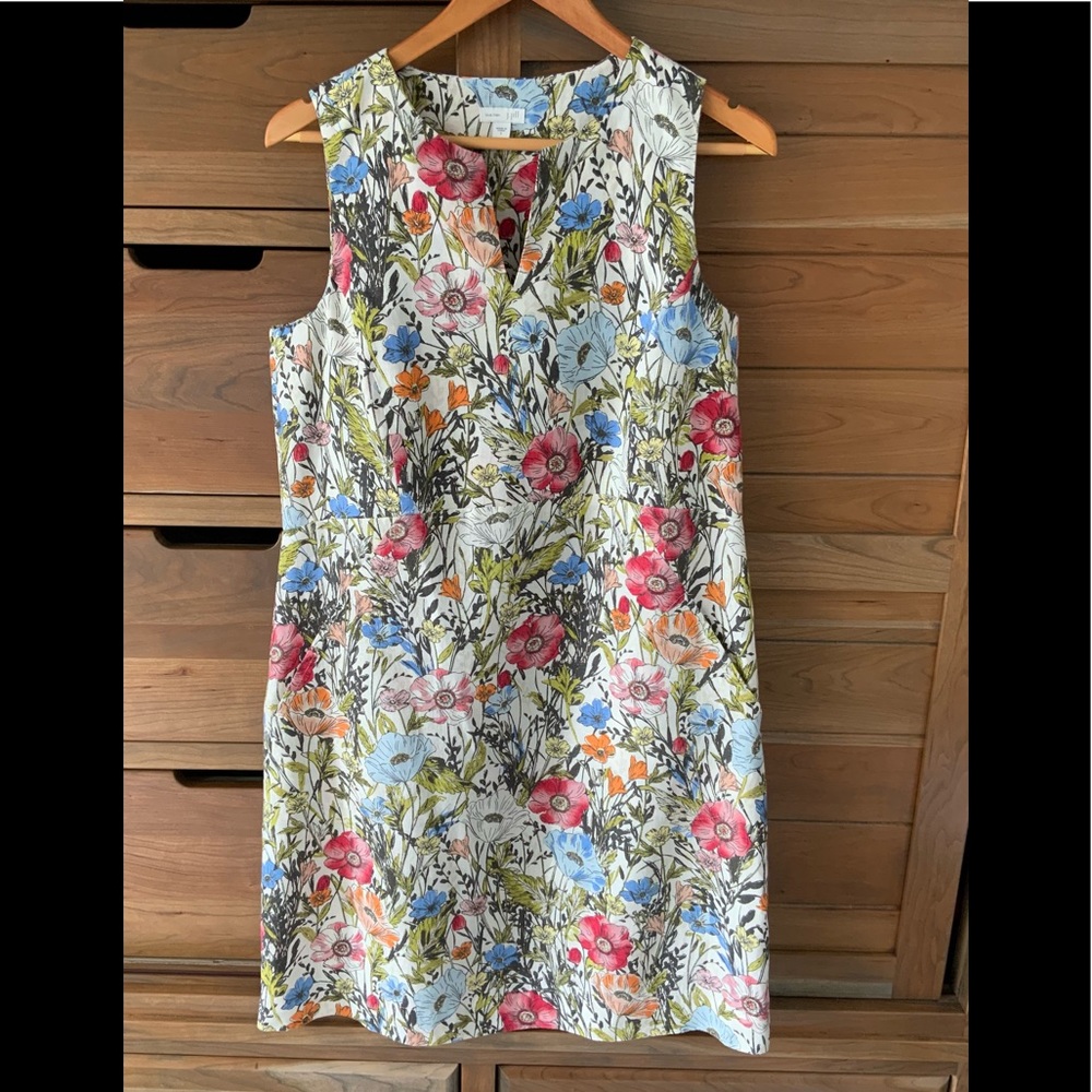 J.Jill Illustrated Garden Floral Linen Dress Sz M